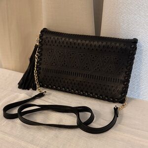 Madison West Black Woven Clutch Bag